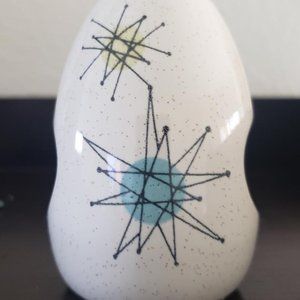 Franciscan White Ceramic Salt Shaker with Teal and Yellow Starburst Accents